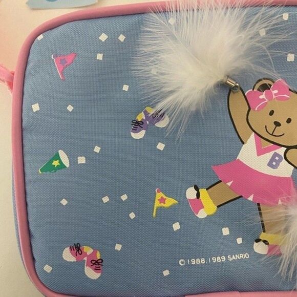 Vintage 1989 Sanrio Cheerleader Teddy Bear Mini Purse Feather Pom Pom Blue NWT - Picture 4 of 10